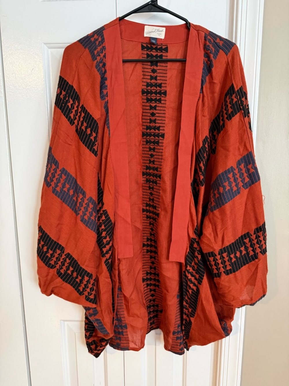 Universal Thread Orange and Black Geometric Kimono